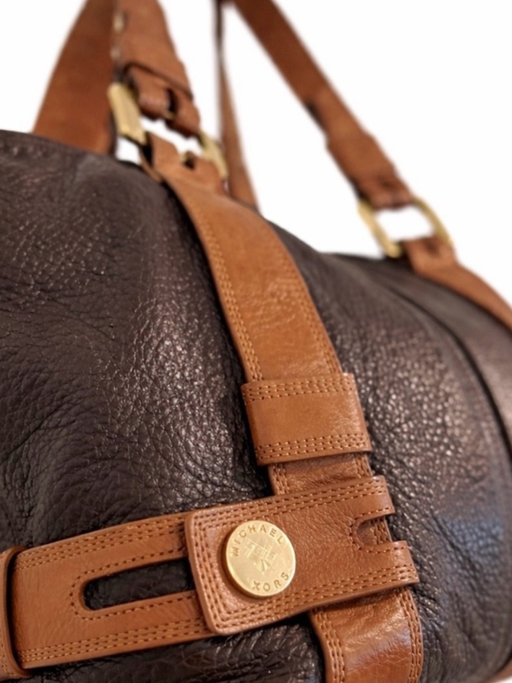 Michael Kors Brown Two-Tone Leather shoulder bag Gold Hardware Large tote - Picture 4 of 8